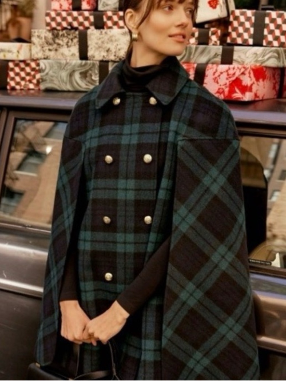 Tuckernuck Blackwatch India Plaid Wool Blend Cape in M/L